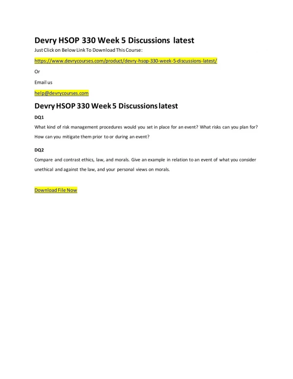Devry HSOP 330 Week 5 Discussions latest