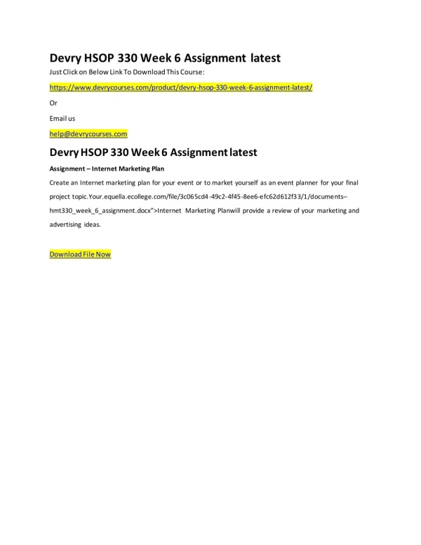 Devry HSOP 330 Week 6 Assignment latest