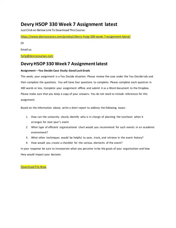 Devry HSOP 330 Week 7 Assignment latest