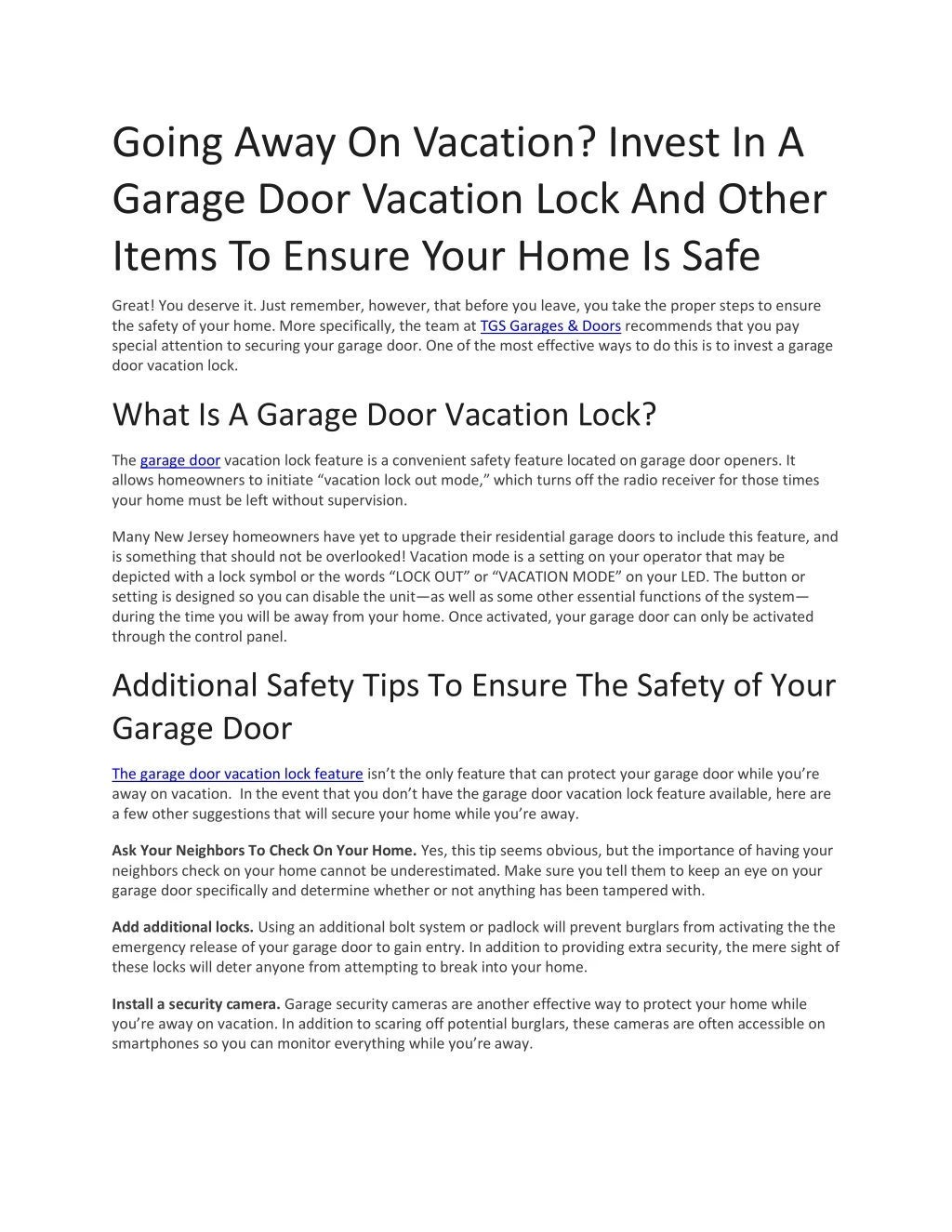 going away on vacation invest in a garage door