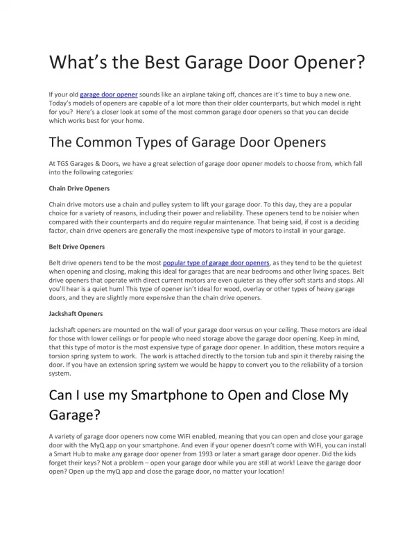 What's the Best Garage Door Opener?