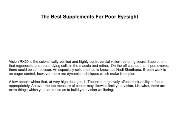 The Best Supplements For Poor Eyesight