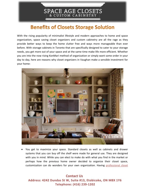 Benefits of Closets Storage Solution