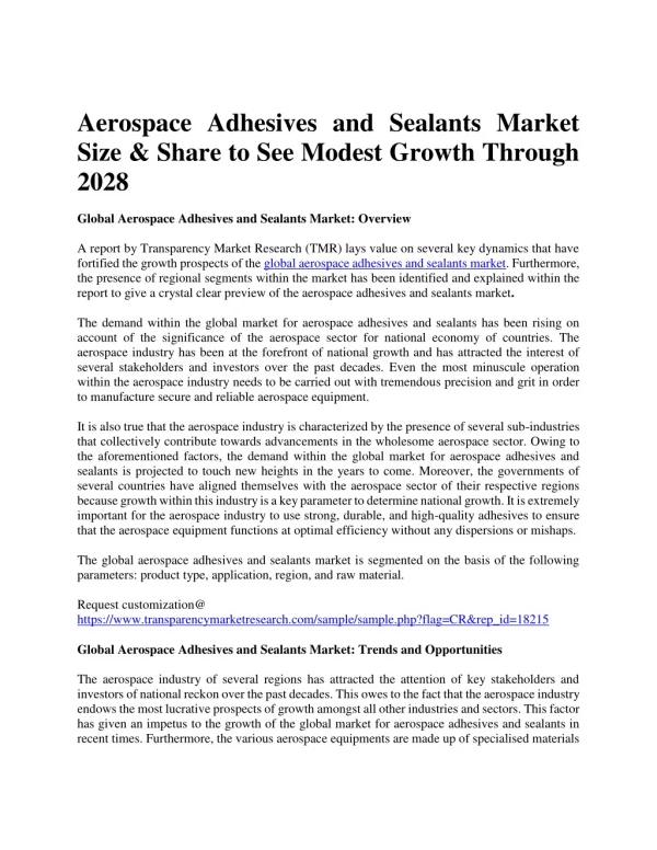 Aerospace Adhesives and Sealants Market Size & Share to See Modest Growth Through 2028