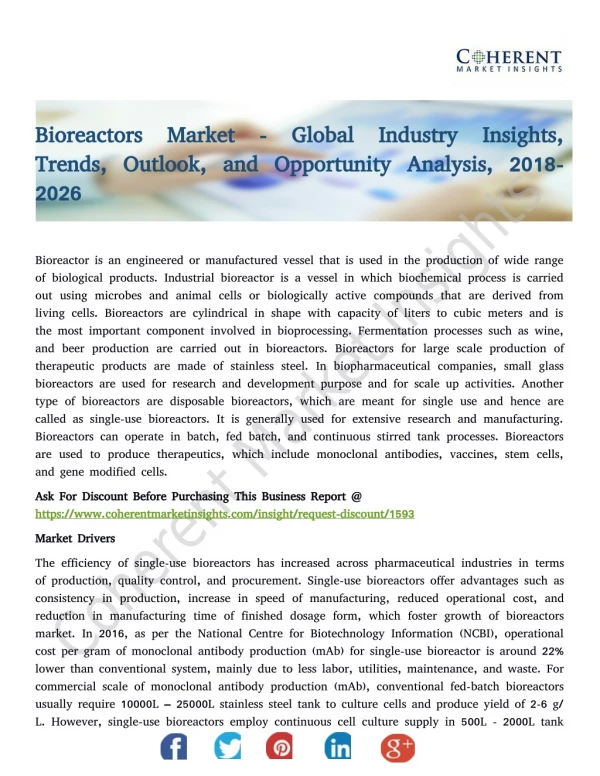 Bioreactors Market - Global Industry Insights, Trends, Outlook, and Opportunity Analysis, 2018-2026