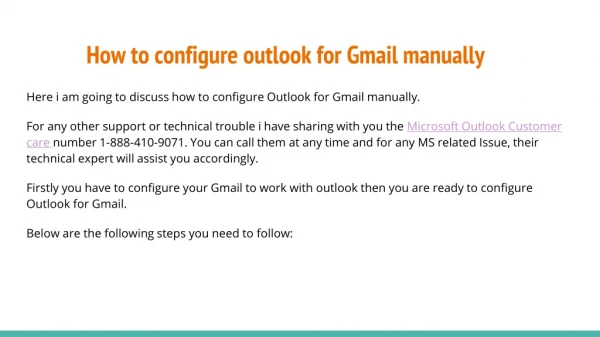 Configure Outlook for Gmail: 1-888-410-9071