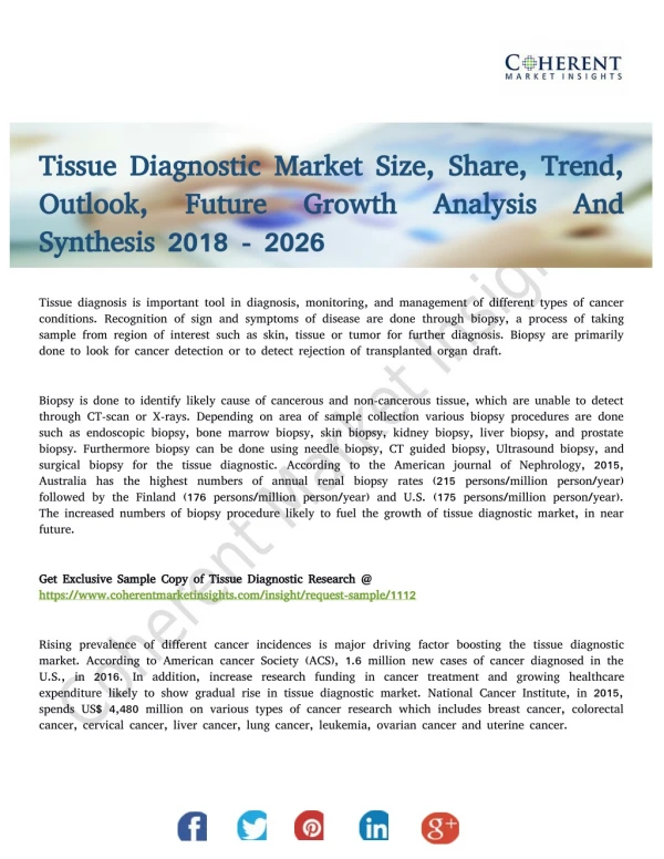 Tissue Diagnostic Market Growth Prospects With Challenges
