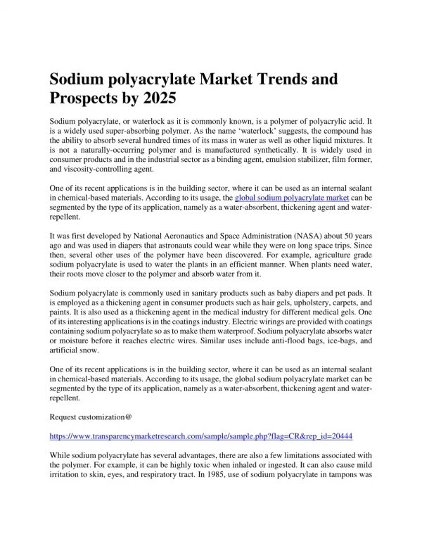 Sodium polyacrylate Market Trends and Prospects by 2025