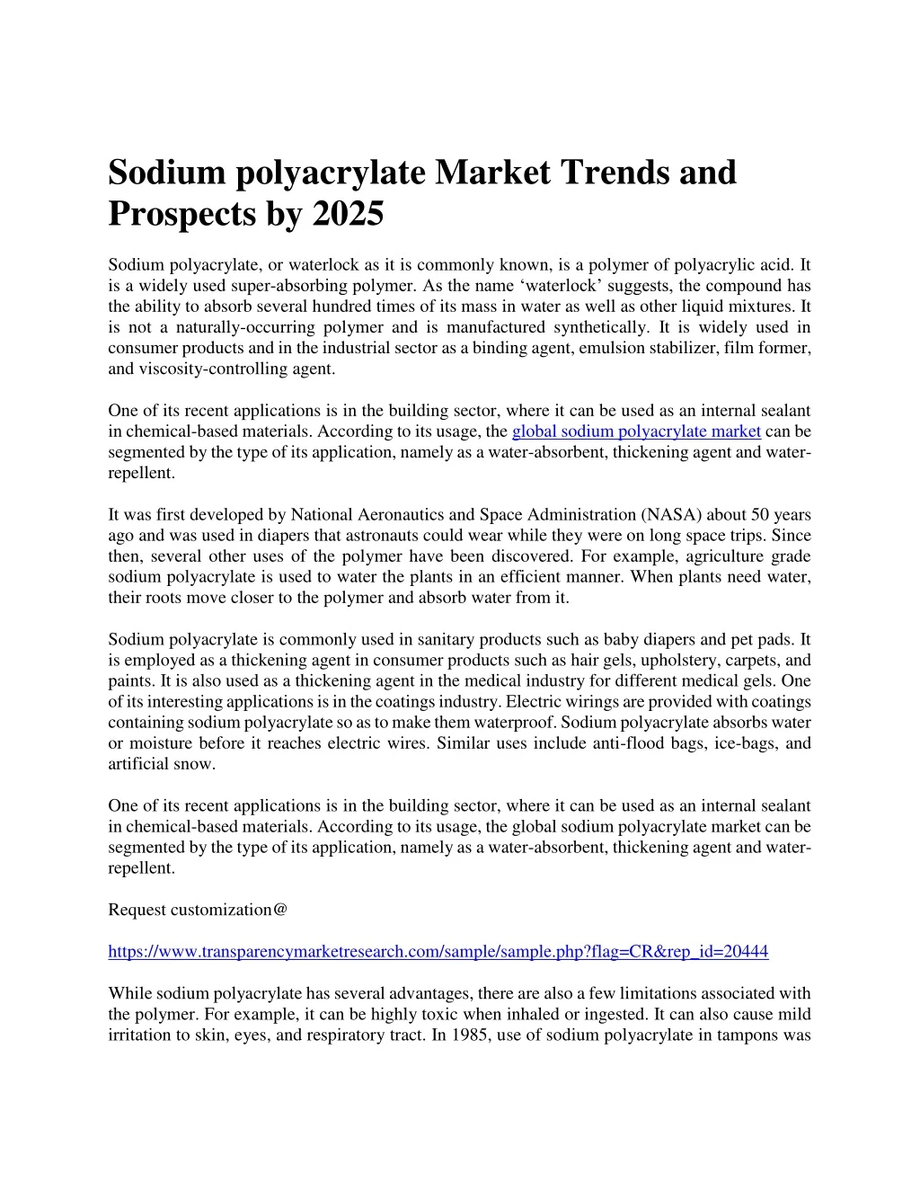 sodium polyacrylate market trends and prospects