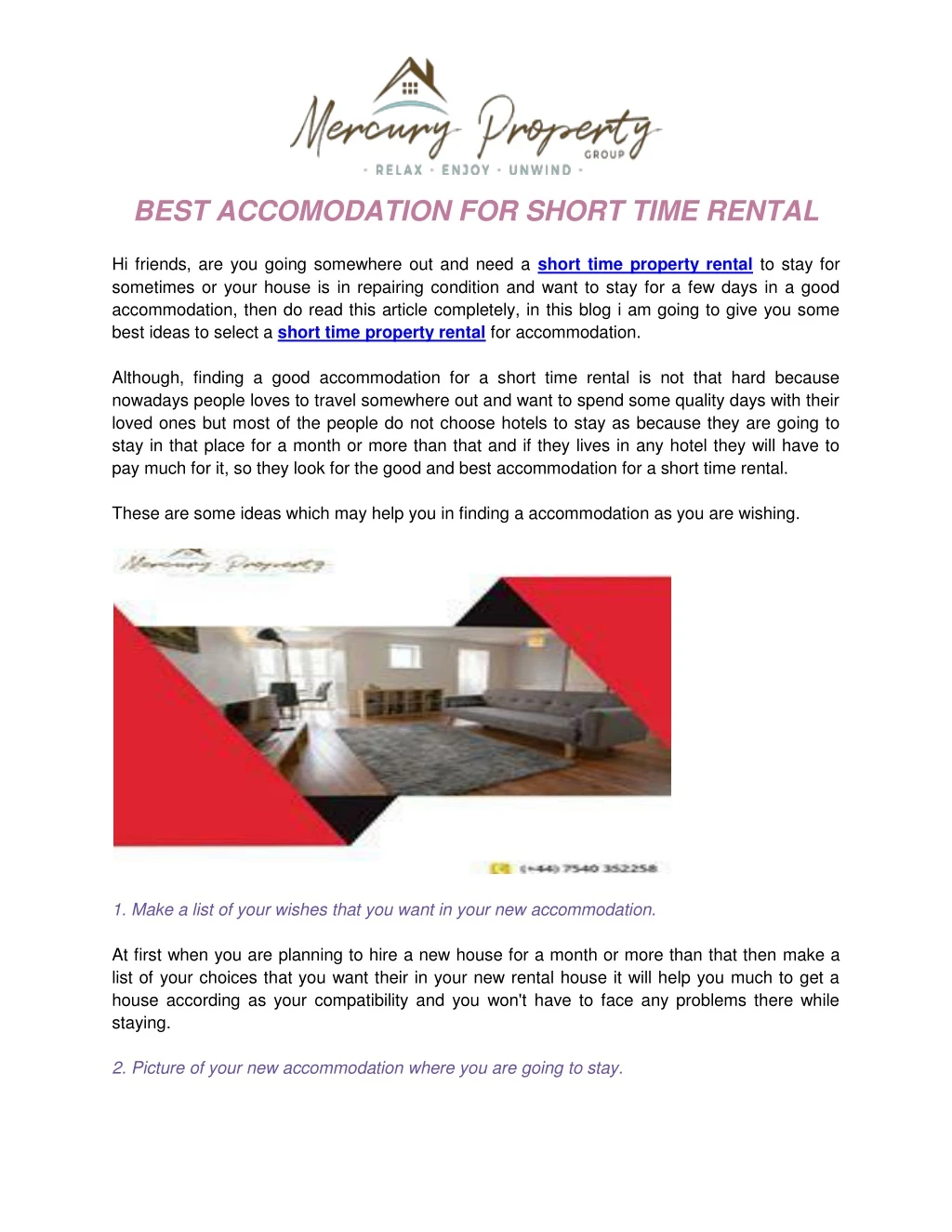 best accomodation for short time rental