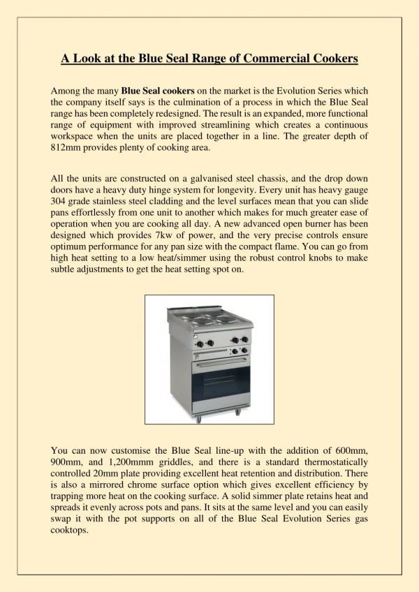 A Look at the Blue Seal Range of Commercial Cookers