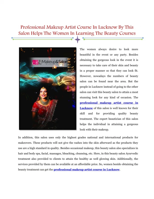 Professional Makeup Artist Course in Lucknow - Mjmakeupandsalon