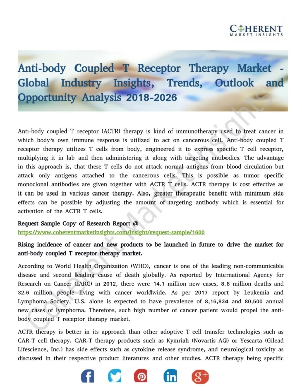 Anti-body Coupled T Receptor Therapy Market - Global Industry Insights, Trends, Outlook and Opportunity Analysis 2018-20