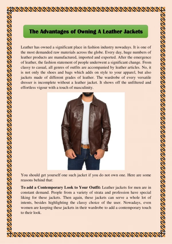 The Advantages Of Owning A Leather Jackets