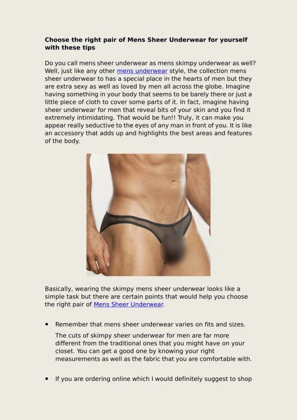 Choose the right pair of Mens Sheer Underwear for yourself with these tips