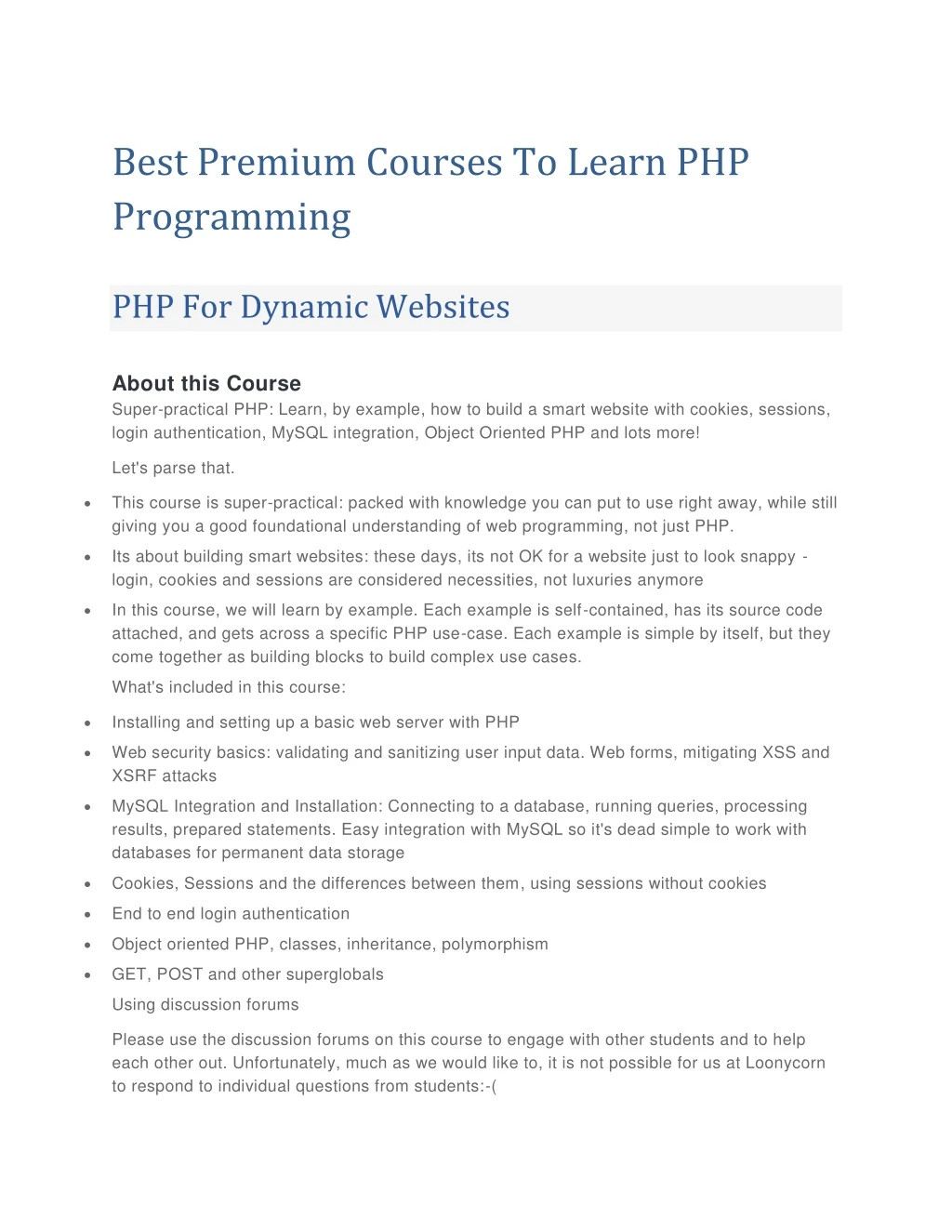 best premium courses to learn php programming