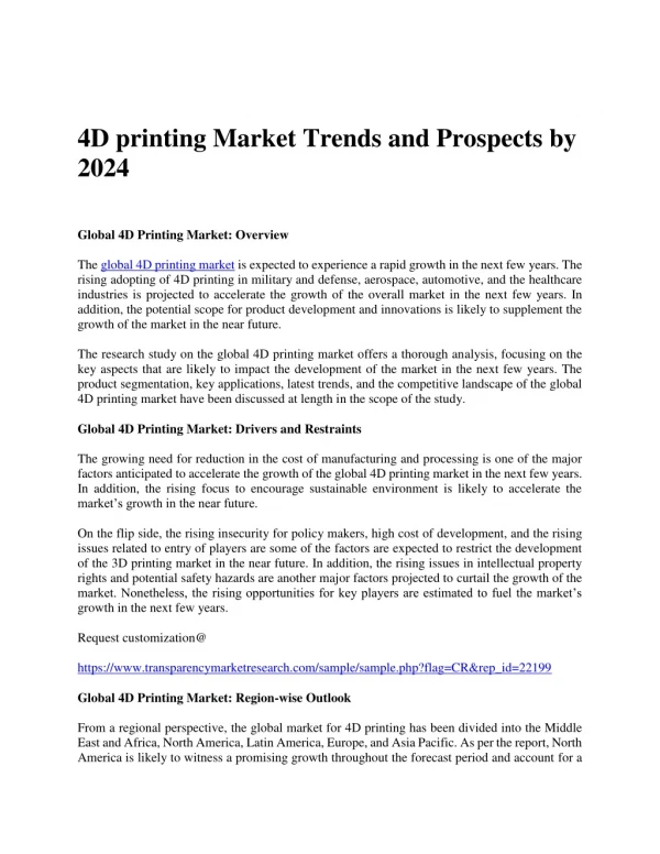 4D printing Market Trends and Prospects by 2024