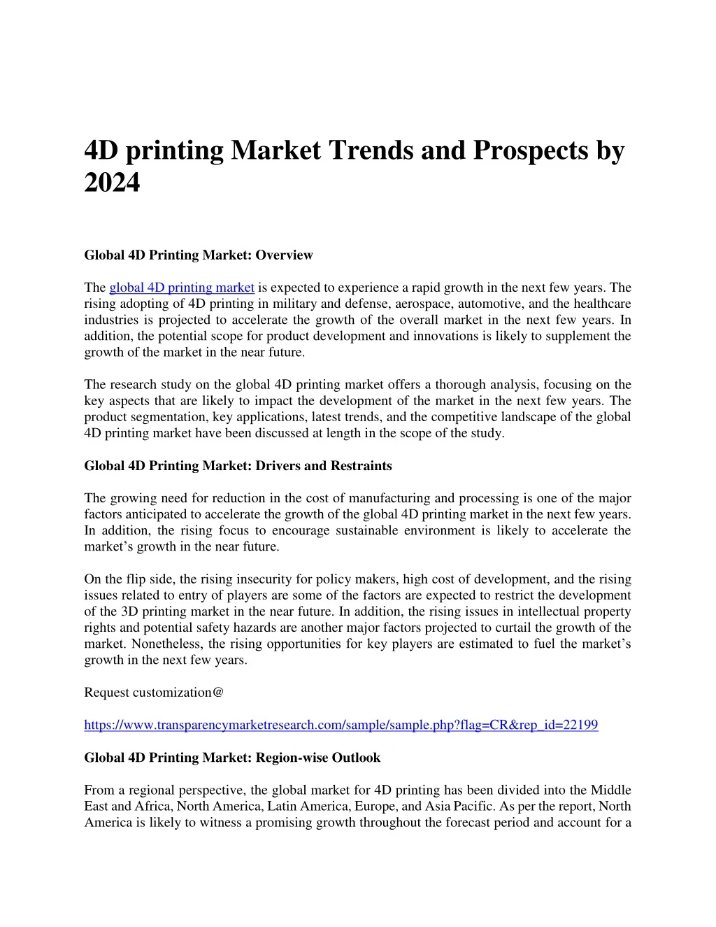 4d printing market trends and prospects by 2024