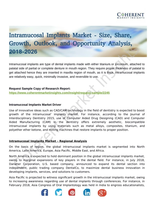 Intramucosal Implants Market Size, Statistics, Industry Growth, Value Chain, Trends And Forecast To 2026