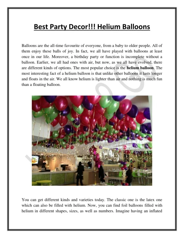 Best Party Decor!!! Helium Balloons