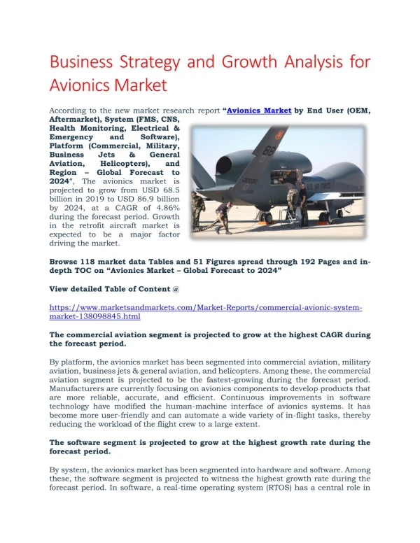 Business Strategy and Growth Analysis for Avionics Market