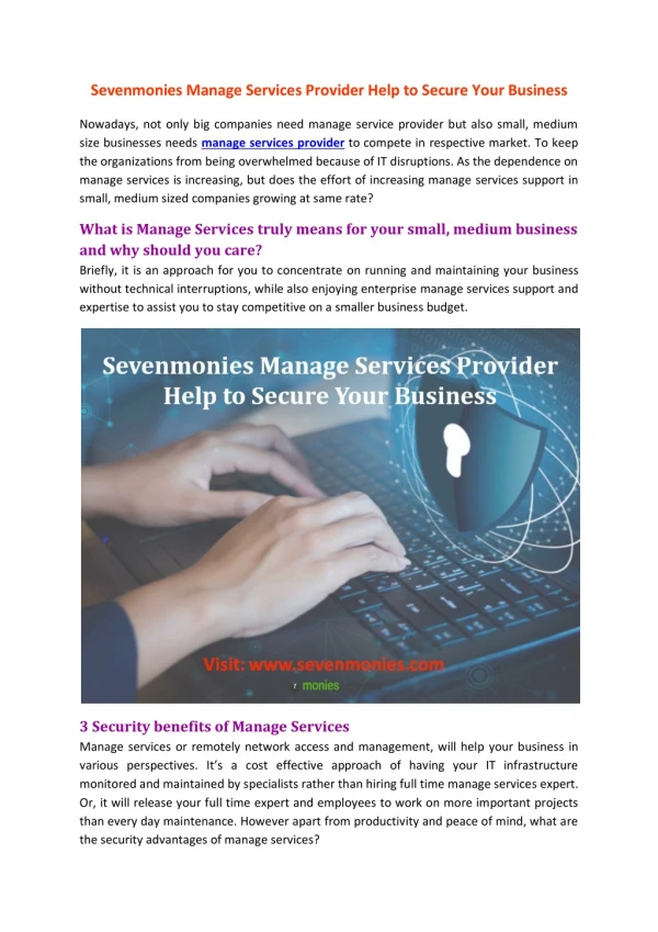 Sevenmonies Manage Services Provider Help to Secure Your Business