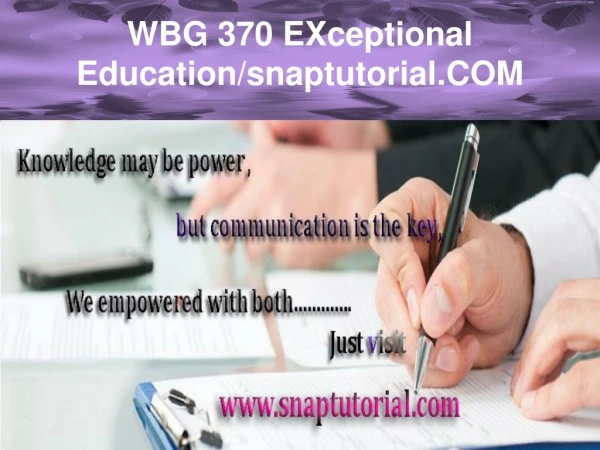 WBG 370 EXceptional Education/snaptutorial.COM