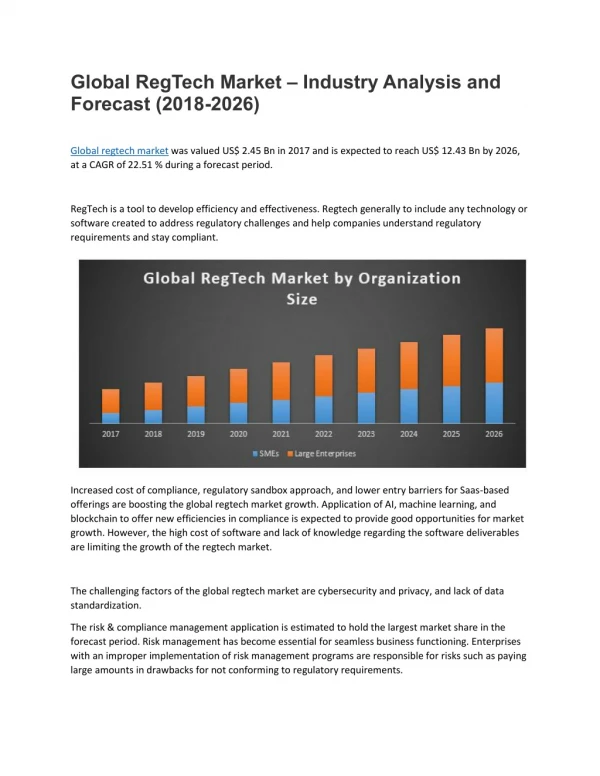 Global RegTech Market – Industry Analysis and Forecast (2018-2026)