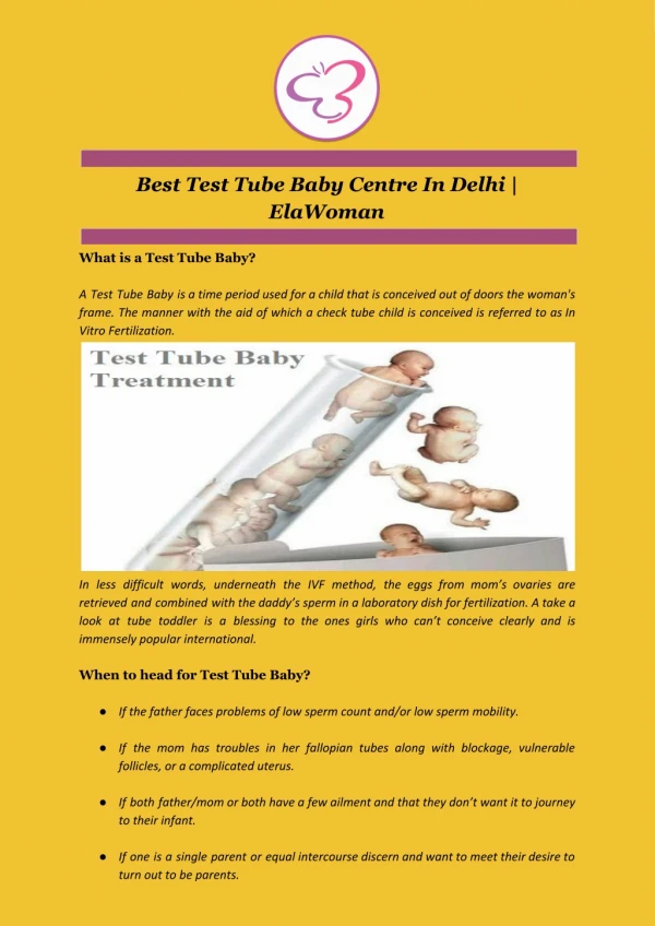 Best Test Tube Baby Centre In Delhi | ElaWoman