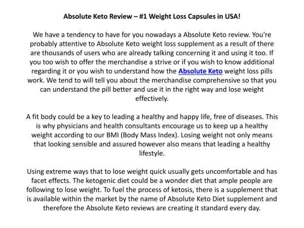 Absolute Keto Review – Safe And Effective Keto Supplement?