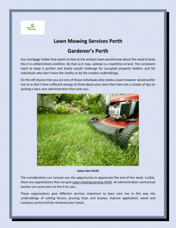 Lawn Mowing Services Perth || Gardeners Perth