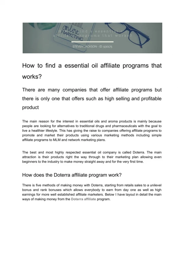 How to find a essential oil affiliate programs that works?