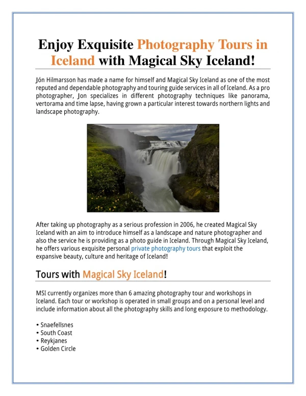 Enjoy Exquisite Photography Tours in Iceland with Magical Sky Iceland!