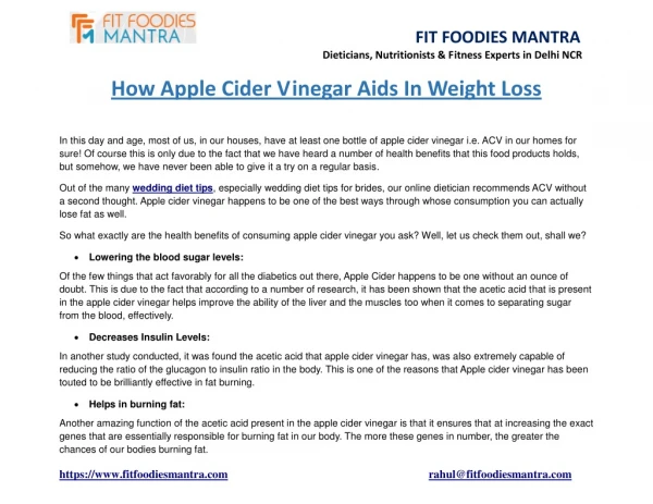 How Apple Cider Vinegar Aids In Weight Loss