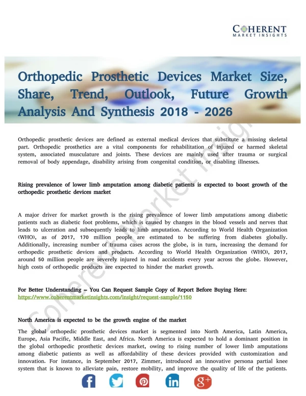 Orthopedic Prosthetic Devices Market Prophesied to Grow at a Faster Pace by 2026