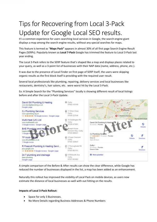 Tips for recovering from Local 3 Pack Update for Google Local SEO Results