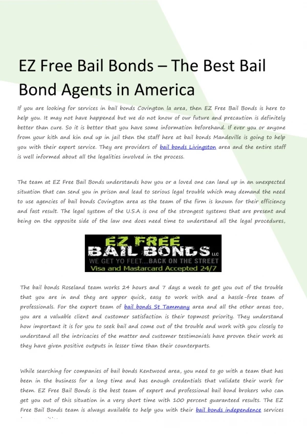 EZ Free Bail Bonds – The Best Bail Bond Agents in America