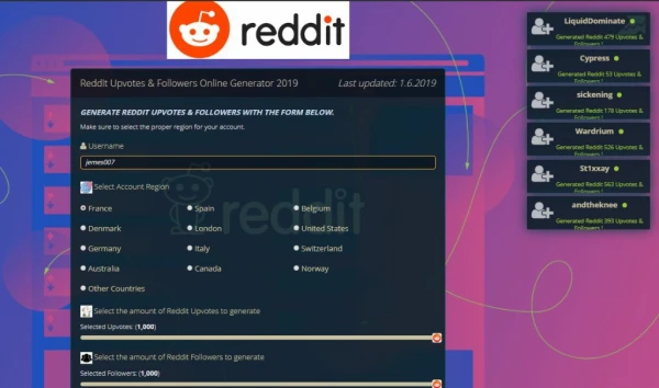 Reddit Upvotes & Followers Online Generator 2019