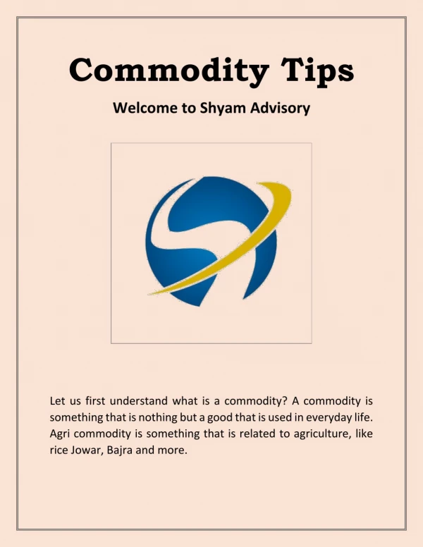 Commodity Tips | shyamadvisory