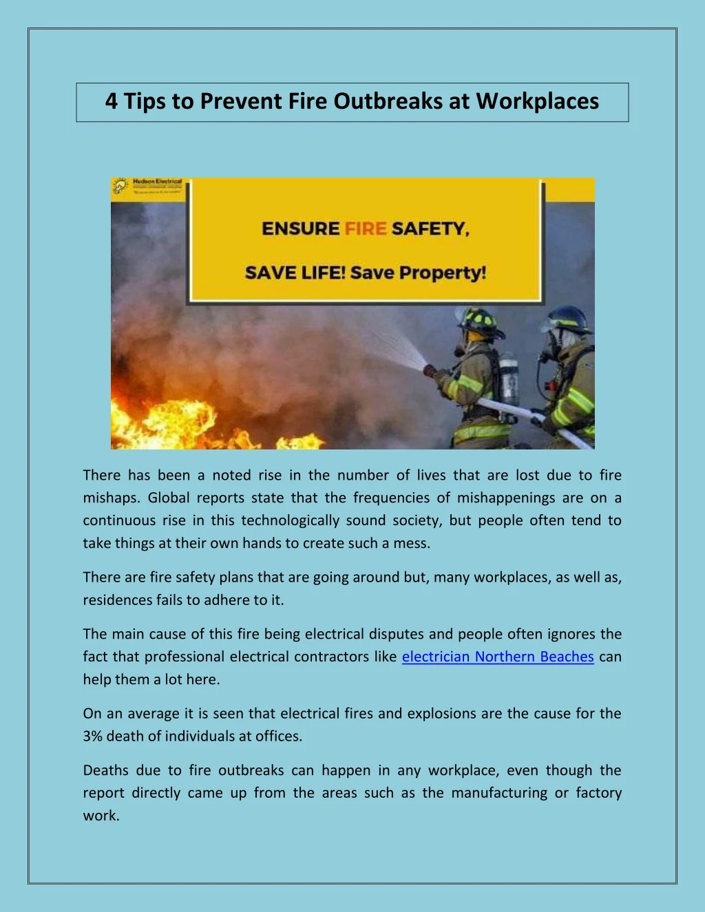 4 tips to prevent fire outbreaks at workplaces