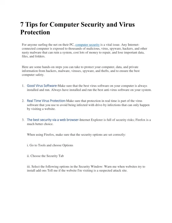 7 Tips for Computer Virus Protection and Security