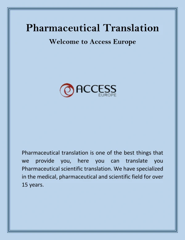 Pharmaceutical Translation | accesseurope