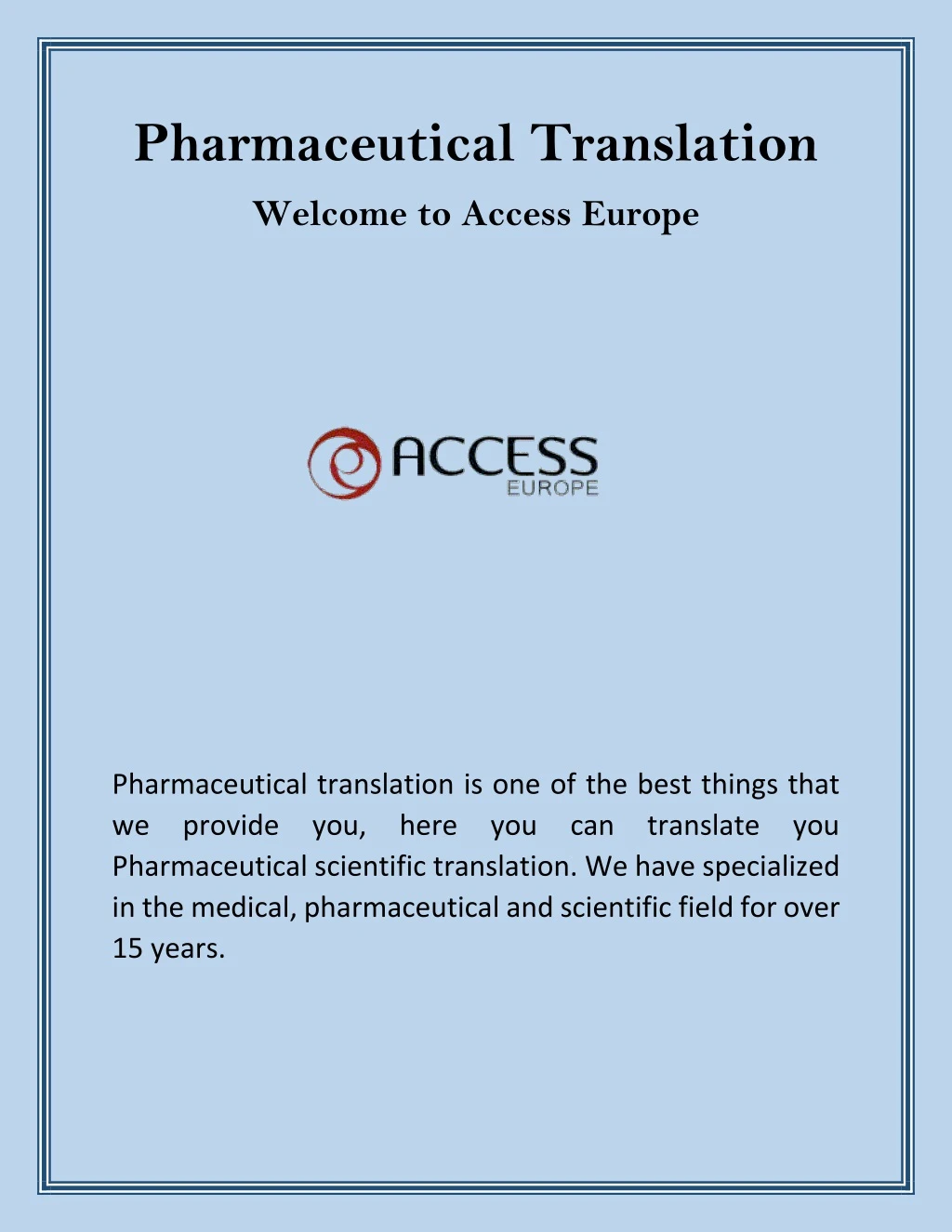 pharmaceutical translation welcome to access