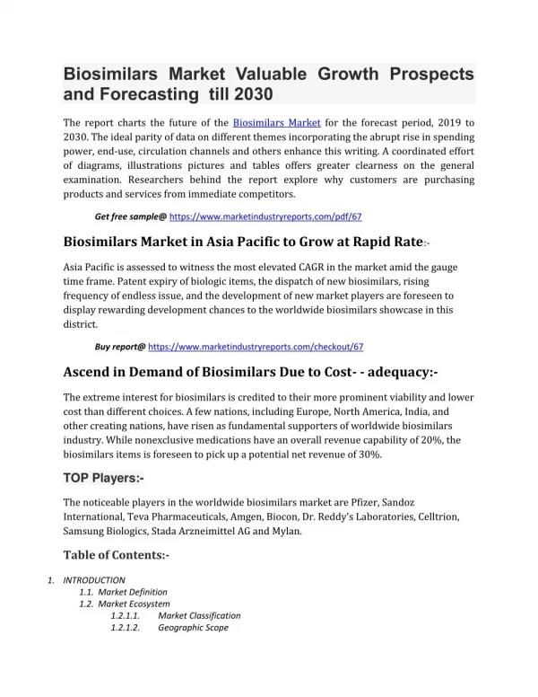 Biosimilars Market Valuable Growth Prospects and Forecasting till 2030