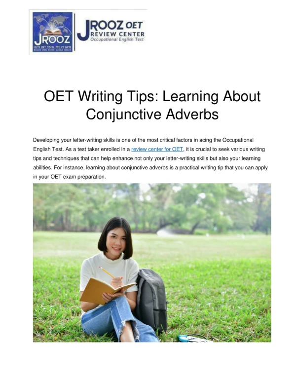 OET Writing Tips: Learning About Conjunctive Adverbs