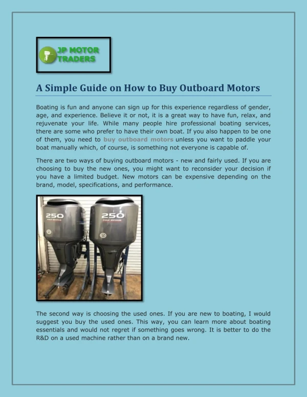 A Simple Guide on How to Buy Outboard Motors