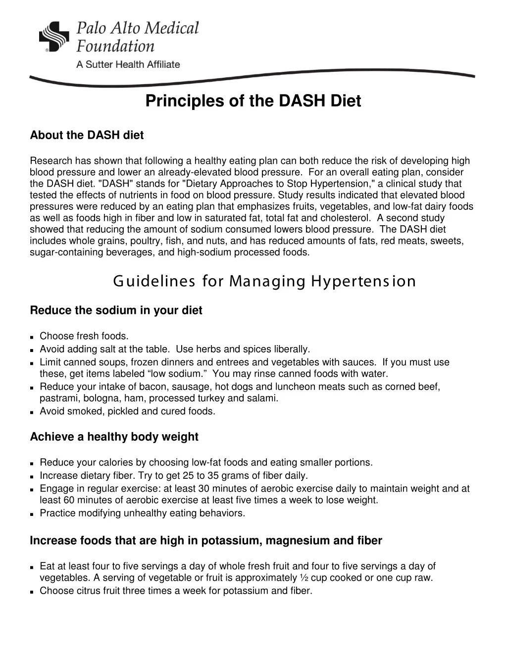 principles of the dash diet