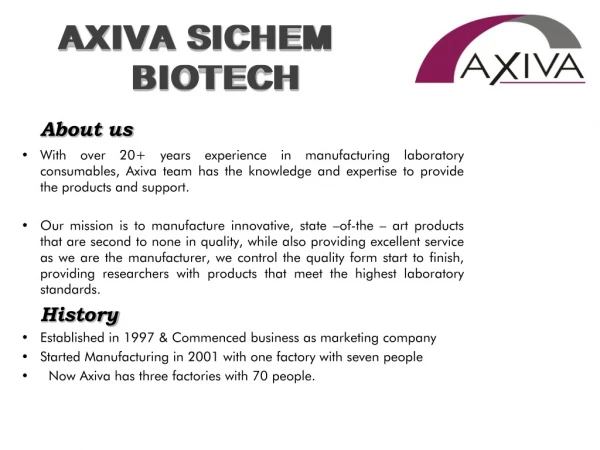 Axiva Sichem Biotech - Laboratory Filtration Product