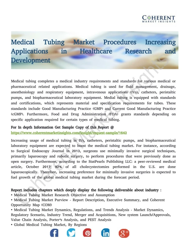 Medical Tubing Market Procedures Increasing Applications in Healthcare Research and Development